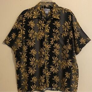 Vtg Hawaiian Shirt Mens Size L UNTIED Rayon Black Yellow Pocket Bowling